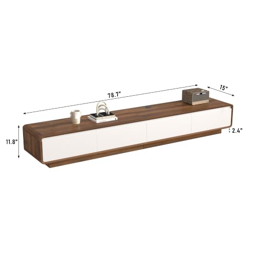chartustriable 78.7" Minimalist Floating TV Stand for TVs up to 85 Inches, Modern Wall Mounted Media Console with 2 Drawers, Entertainment Center for Living Room, Walnut and White - color: Walnut and White, size: 78.7 Inch