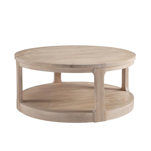 JUSTONE 40" Round Coffee Table,2-Tier Rustic Industrial Style for Living Room & Apartments, Easy Assembly Center Table(Oak) - color: 40'' Round - Oak