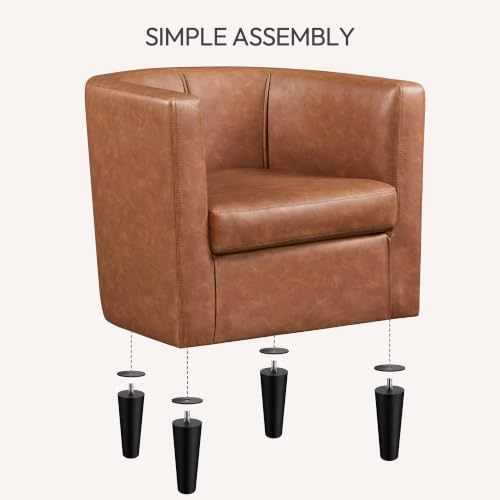 Yaheetech Barrel Accent Chair, Mid Century Armchair, Brown | Faux Leather Chair with High-Density Foam Seat, Upholstered Barrel Sofa Chair for Living Room Bedroom Waiting Room - color: Brown, size: Set of 1