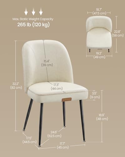 VASAGLE EKHO Collection - Dining Chairs Set of 6, Upholstered Kitchen Chairs, Comfortable Seat, Synthetic Leather with Stitching, Mid-Century Modern, Easy Assembly, with Storage Pocket, Cream White - color: Cream White, size: Set of 6, style: With Storage