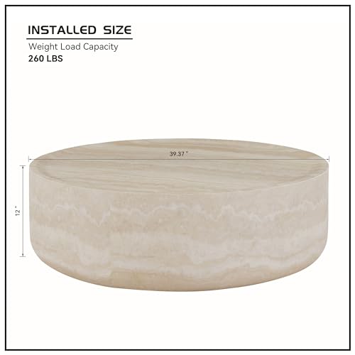 Round Faux Marble Coffee Table, Modern Drum Design, Circle FiberglassCoffee Table, End Table for Living Room, Apartment, No Assembly Required (39.37'' Mars Pattern) - color: 39.37'' Mars Pattern