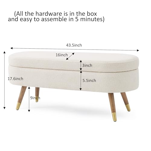 IAFIKE Oval Storage Bench 43.5" Ottoman Bench Upholstered Boucle Fabric Footrest Bench with Golden Metal Legs End of Bed for Bedroom, Living Room, Entryway,Bed Side (Beige) - color: Beige-a