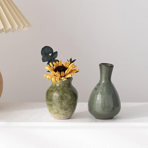 Ceramic Bud Vase Set of 5, Gradient Glaze Mini Small Vases | Ideal for living room, dining table, office desk, bedroom, fireplace mantle decor, or housewarming gift.