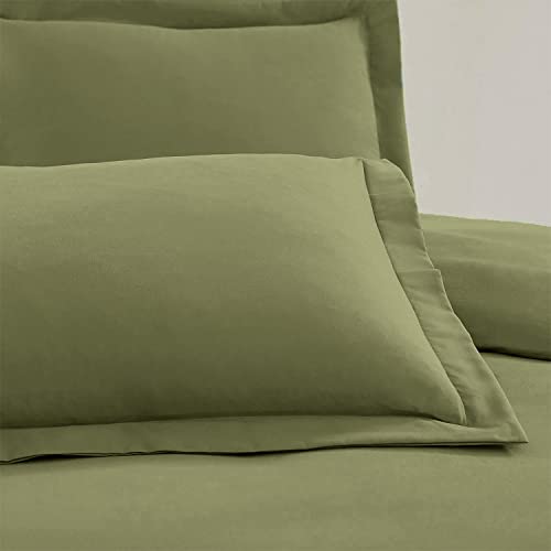 Mellanni Duvet Cover Set - 5 PC Iconic Collection Bedding Set | Hotel Luxury, Extra Soft & Cooling - Microfiber - Button Closure and Corner Ties (Full, Sage) - color: 1436 Sage, size: Full