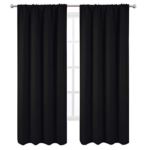 Black Blackout Curtains/38 x 84 Inch/Set of 2 Panels Rod Pocket Room Darkening Curtains for Bedroom - color: Black, size: 38"W x 84"L (Pack of 2)