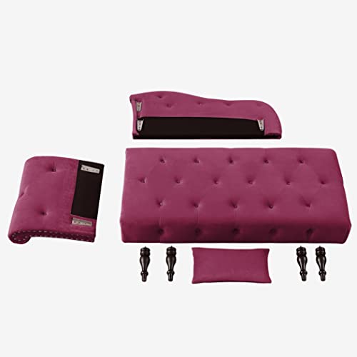 60" Modern Velvet Chaise Lounge Indoor,Upholstered Lounge Chair with Left Armrest and Lumbar Pillow, Button Tufted Lounge Sofa for Living Room Bedroom Office,Mini Chaise Longue Sofa (Claret) - color: Claret