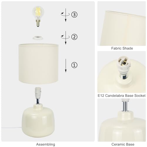 LAMPWELLOSLO Small Ceramic Table Lamp for Living Room and Bedroom,Modern Kids Night Table Lamp,Φ7.09×H13.39IN,Bulb Excluded,Cream - color: Cream