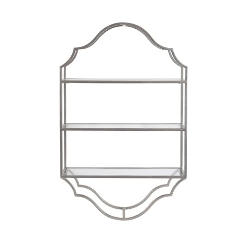 Kate and Laurel Leanna Three-Tiered Wall Shelf; 20 x 32; Silver; Decorative Floating Shelf Storage and Wall Organizer for Bathroom Over Toilet Storage or Display