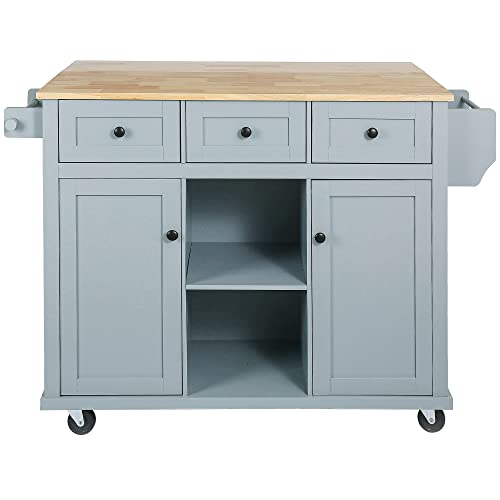 Kitchen Island, Rolling Kitchen Cart with Drop Leaf Top | Drop leaf countertop expands prep and serving space, folds down to save room in compact kitchens or dining areas - color: Blue + Mdf + Rubber Wood