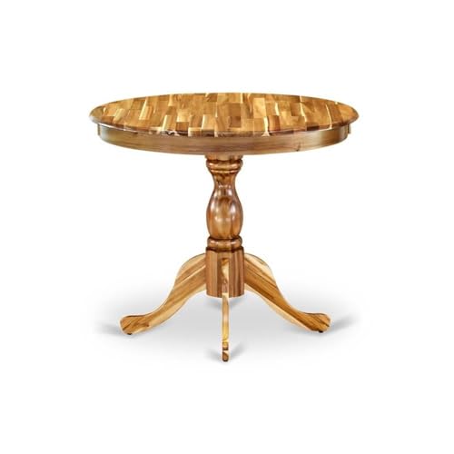 BOWERY HILL Traditional Round Acacia Wood Dining Table, 30" H x 36" W x 36" D, Natural Finish, Pedestal Legs, Mid Century Style, Durable Rubberwood Construction for Kitchen or Dining Room - color: Natural