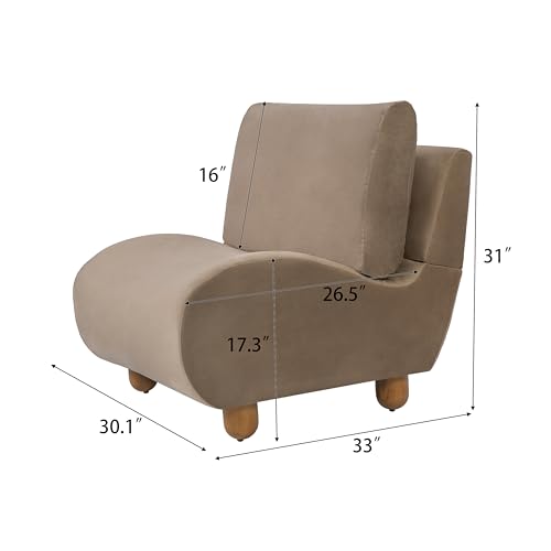Merax Curved Accent Chair, Modern Armless Lounge Chair with Upholstered Seat, Rounded Backrest and Wood Legs, Single Sofa Seating for Living Room, Bedroom, Reading Nook, Mocha - color: Mocha
