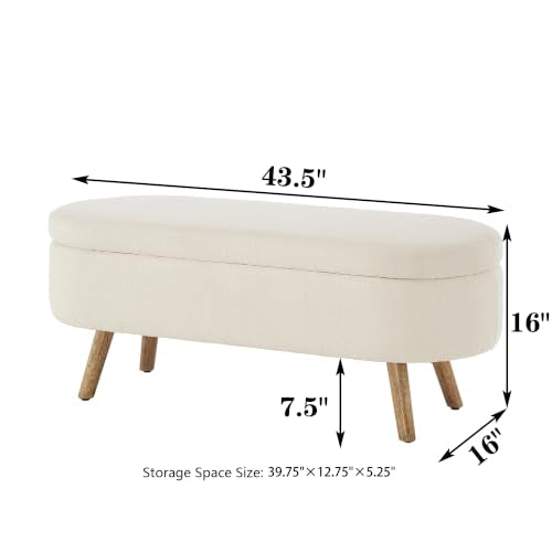43.5" Ottoman with Storage, Storage Ottoman Bench with Safety Hinge, Boucle End of Bed Bench, Upholstered Entryway Bench for Bedroom, Living Room & Window, Holds up to 330 lb, Apricot - color: Light Apricot, size: 16"D x 43.5"W x 16"H