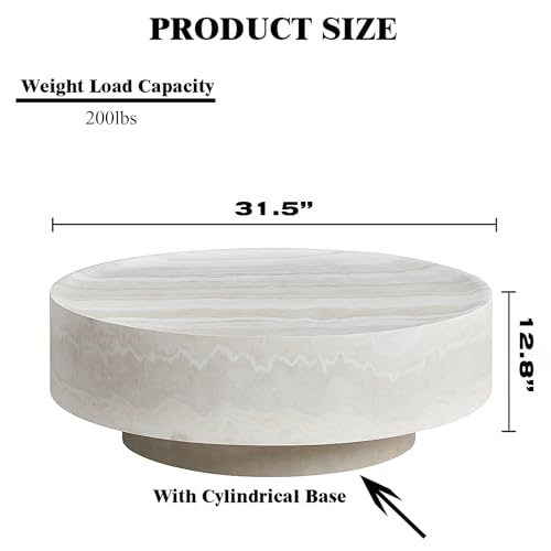 31.5" Round Concrete Coffee Table with Base (31.5"x12.8") | Faux Marble Center Table Concrete Coffee Table Travertine Accent Table Stone Coffee Table Living Room Furnitures - color: Mars,ø31.5" X 12.8",pedestal