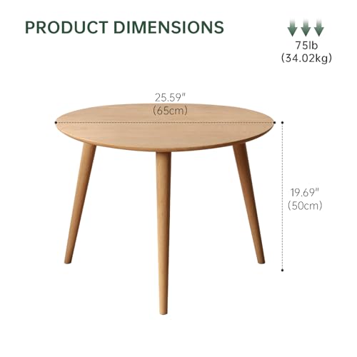 Small Oval Coffee Table, Mid Century Modern Coffee Table for Living Room, 100% Solid Oak Wood Side Table End Tables for Home (Original Wood Color, 25.59''x17.51''x19.68'') - color: Natural, size: Tall - 1 Piece