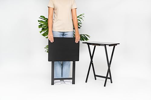 Folding Tray Tables Set of 2, Solid Rubberwood Construction, Black Finish, 19" L x 14.5" W x 26" H, 25 lbs Capacity, Portable Space-Saving Design for Meals, Crafts - color: Black