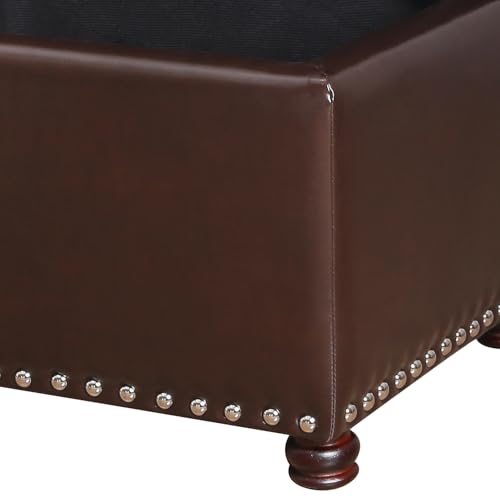 Adeco Bonded Leather Square Tufted Storage Footstool, 18" ottoman, Dark Brown - color: Dark Brown