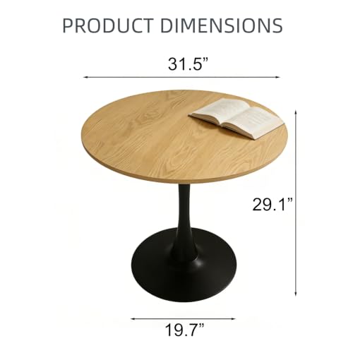 Small Round Dining Table 32" Tulip Table with Metal Pedestal, Wood | Tulip Table with Metal Pedestal & Thick MDF Top, Mid Century Small Bistro Table for Kitchen & Living Room - color: Natural Wood-b, size: 31.5"D x 31.5"W x 29.1"H