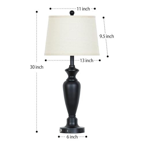 Cinyirong 30" Tall Table Lamps Set of 2, Touch Control Bedside Lamp with USB A+C Ports and AC Outlet, 3-Way Dimmable Modern Metal Nightstand Lamp for Bedroom Living Room, 2 LED Bulbs Included, Black - color: Black (2 Pack)