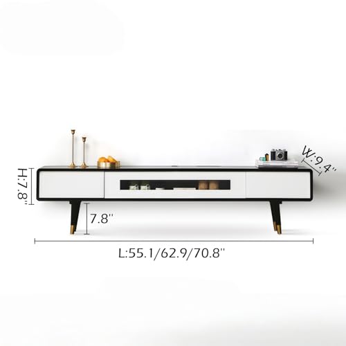 Solid Wood TV Stand, Modern Narrow Console Table with Glass Doors & Drawers, Rubberwood Entertainment Center for Living Room (Black+White,55.1" L*9.4" W*7.8" H) - color: Black+white, size: 55.1"L*9.4"W*7.8"H