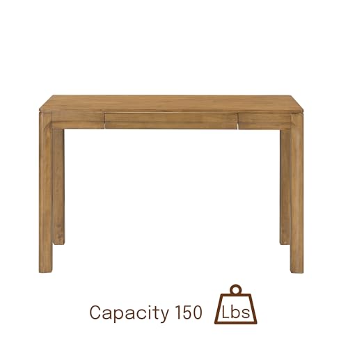 Flow Modern Wooden Rectangle Desk Table with Hidden Drawer – Waterproof & Heat Resistant - Teak Look - color: Teak Look, size: 47 Inch, style: Desk