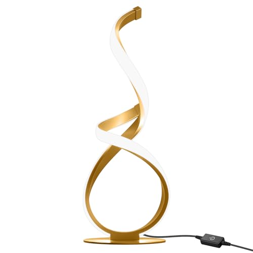 Unique Bedside Table Lamp, LED Touch Dimmable Spiral Desk Light | 3 Color Temperature Modern Nightstand Light, Side Light for Living Room, Bedroom, Gold - style: S-Shape-Gold