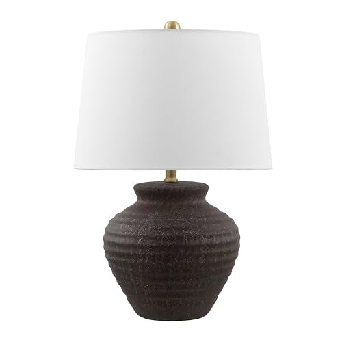 SAFAVIEH Lighting Ledger 22.5" Table Lamp, Dark Brown TBL4352C | Textured Ceramic Base, Fabric Shade, LED Bulb Included, Rustic Farmhouse Style, Easy Assembly - color: Dark Brown