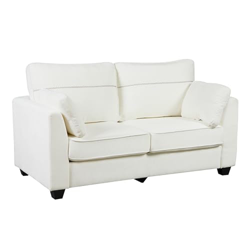 65.4" Loveseat Sofa, Chenille Love Seat with 2 Pillows, Beige | Easy Assembly, Pocket Spring Cushions, Comfy Modern Small Couch for Living Room, Bedroom, Apartment, Office - color: Beige, size: 65.4" Loveseat Sofa