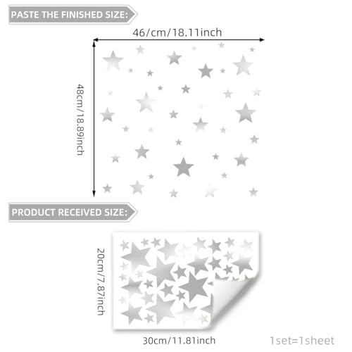 Silver Star Wall Stickers 117 PCS Removable Peel and Stick PVC Silver Stars Decals for Living Room Bedroom Wedding Baby Shower Birthday Christmas Decorations - color: Silver