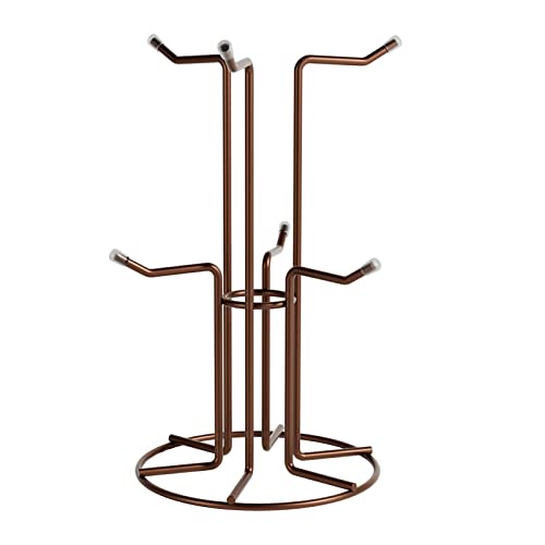 HULISEN Mug Tree for Large Cups, 6 Hook Countertop Coffee Mug Holder, Brown | Cup Rack for Counter, Stable Wide Base, Metal Stand for Kitchen Coffee Bar Display, Space-Saving, No Assembly Required - color: Brown