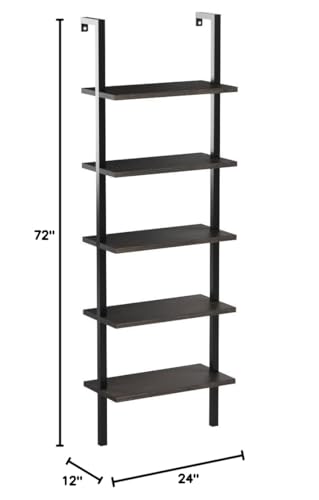 Nathan James Theo 5-Shelf Wood Modern Bookcase, Open Wall Mount Ladder Bookshelf with Industrial Metal Frame, Dark Brown Nutmeg/Black - color: Theo Nutmeg/Black, size: Set of 1