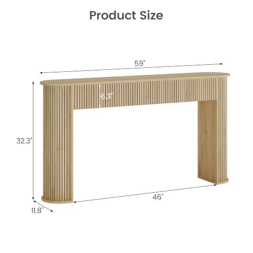Garvee 59" Modern Fluted Console Table for Entryway,Living Room,Natural Oak | Sofa Table Behind the Couch, Hallway Tables, Curved Tabletop, Reinforced Legs, Anti-Tip & Non-Slip Structure - color: Natural Oak
