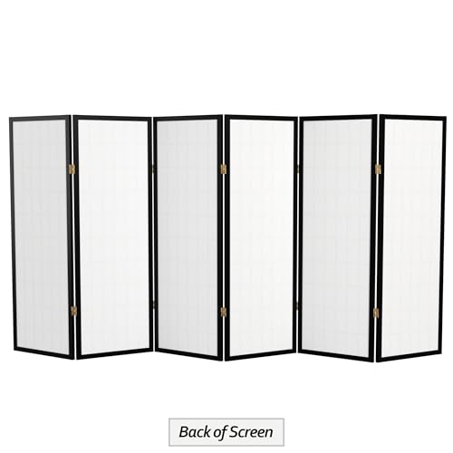 4 ft. Short Window Pane Shoji Screen - Black - 6 Panels - color: Black, size: 6 Panels