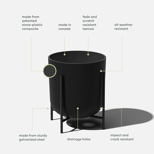 Veradek Mason Series Raised Lima Planter - Round Planter with Stand | Made From a Durable Plastic-Stone Composite & Comes With Metal Stand. Modern Porch/Patio Décor - color: Black, size: 15 inch - 2 Pack