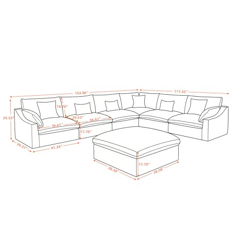 Cloud Couch for LivingRoom,153" U Shaped Modular Sectional Couch with Storage Ottoman,Down Filled 7 Seater Convertible Sleeper Sofa Bed Oversized Furniture,Black - color: Black, size: 7 Seater