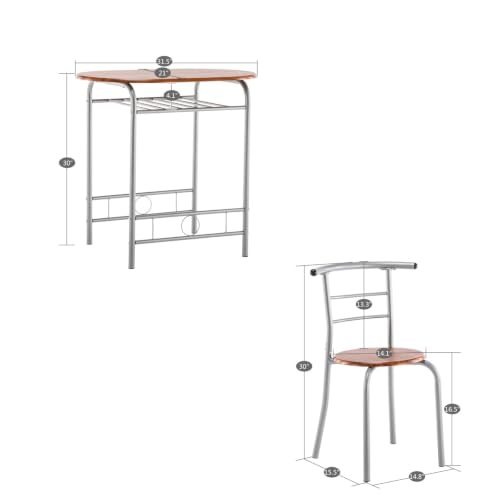 Space-Saving 3-Piece Dining Table Set, Table with 2 Stools, Brown - color: Light Brown, size: Table & Chairs