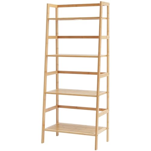 VEVOR 4-Tier Bamboo Ladder Shelf, Trapezoid Open Bookcase, Display Storage Rack Organizer, Freestanding Flower Plant Stand, Ladder Bookshelf Ideal for Bathroom, Bedroom, Office, Study, Natural - style: 4-Tier
