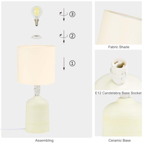 Maye Small Ceramic Table Lamp for Living Room and Bedroom,Modern Kids Night Table Lamp,Φ6.3×H13IN,Bulb Excluded,Cream - color: Cream