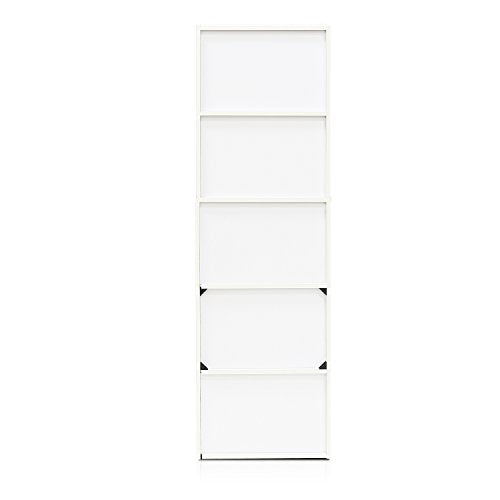 Furinno LUDER Book Shelf, 5-Tier Bookshelf, Bookcase with Open Shelves, 9.4 x 15.8 x 52, Easy Assembly, for Living Room, Bedroom, Home Office, White - color: White, size: 5-Tier