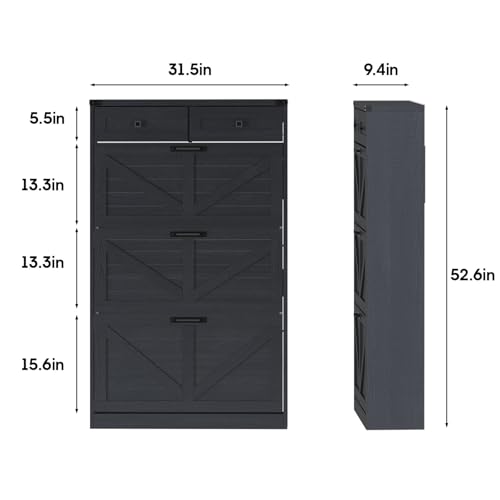 Halitaa Shoe Cabinet with 3 Flip Drawers & 2 Drawers,Freestanding Shoe Storage Cabinet for Entryway,Farmhouse Narrow Slim Organizer Rack for Foyer,Hallway,Black - color: Black, style: 3-Drawers
