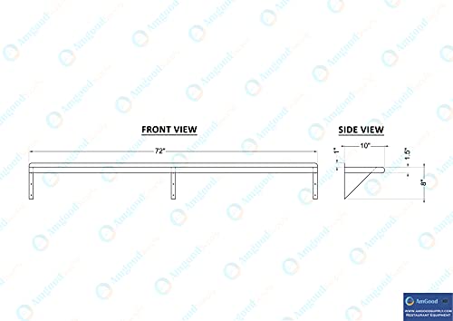 AmGood 10 in. x 72 in. Stainless Steel Wall Shelf | NSF | Metal Shelving | Garage, Laundry, Storage, Utility Room | Restaurant, Commercial Kitchen - size: 10 in. x 72 in.