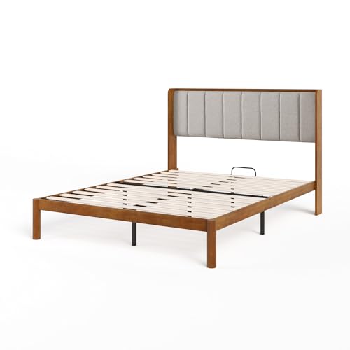 Zinus Jonas Bamboo Platform Bed Frame, Wingback Headboard, King | Mid-Century Modern Design, Plush Upholstered Comfort, Sustainable Bamboo, Fits Any Bedroom Style, No Box Spring Needed - size: King