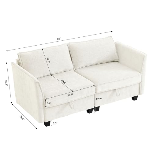 Small Modular Sectional Sofa, Loveseat Couch with Storage, 2 Seater Sofa Modular for Living Room, Office (Beige) - color: Beige, size: 2 Seater Loveseat