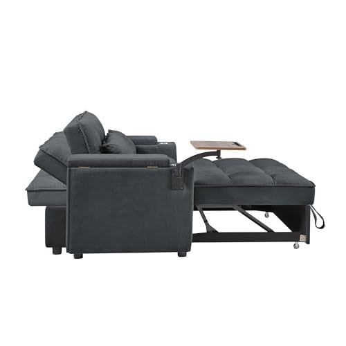 65'' 3-in-1 Folding Convertible Sofa Bed, Pullout Sofa, Modern Chenille Fabric, 360° Swivel Side Table, Easy Assembly, Perfect for Living Room, Grey - color: 1107-dark Grey