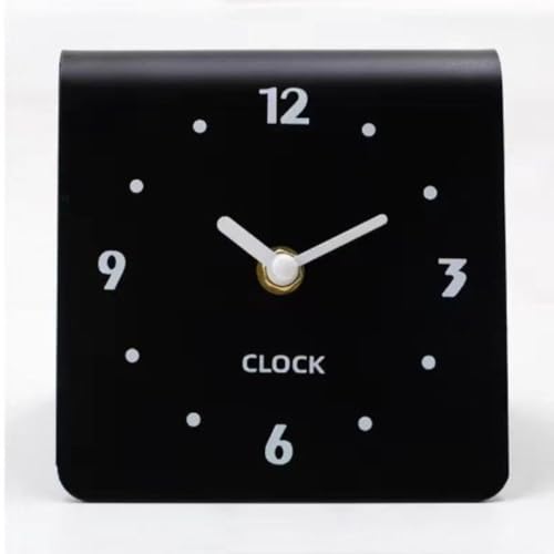 Minimalist Analog Desk Clock, Silent Non-Ticking Acrylic Table Clock Battery Operated Compact Desktop Ornament for Bedside Office Home Decor(Black)
