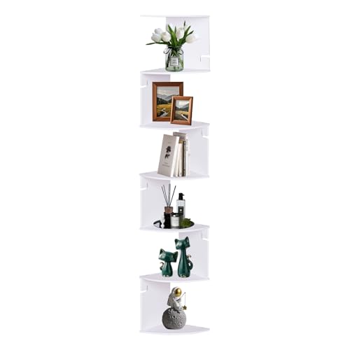ShellKingdom Corner Shelf Wall Mount, 7 Tier Corner Bookshelf, Floating Display Shelves for Home, Living Room, Bedroom, Office, Bathroom, Small Spaces Decorations - size: 7 Tier