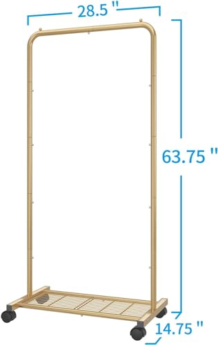 Simple Trending Clothes Garment Rack, Clothing Rack, Golden Yellow | Commercial Portable Closet with Mesh Storage Shelf, Anti-Slip Stoppers, 360° Wheels, Bedroom, Laundry Room - size: Single Shelf