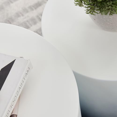18.9" Gradient Color Nesting Coffee Table Set of 2 for Living Room, Modern Round Coffee Tables Accent Circle Tea Table Set for Small Space, No Assembling, White + Blue - color: 18.9" White + Blue