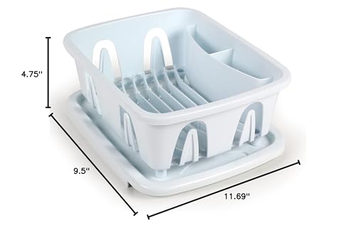 Camco RV Mini Dish Drainer & Tray - Features a Sloped Drain Tray Design, Heavy-Duty Construction - Ideal for Small Spaces, Apartments, Boats, and More -9.5"L x 11.7"W x 4.75"H - White (43511)