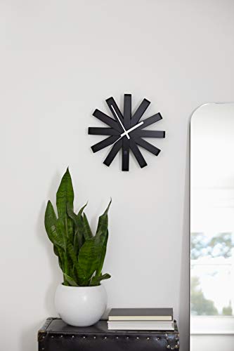 Umbra Ribbon Modern 12" Wall Clock, Silent Non Ticking Battery Operated Quartz Movement, Black