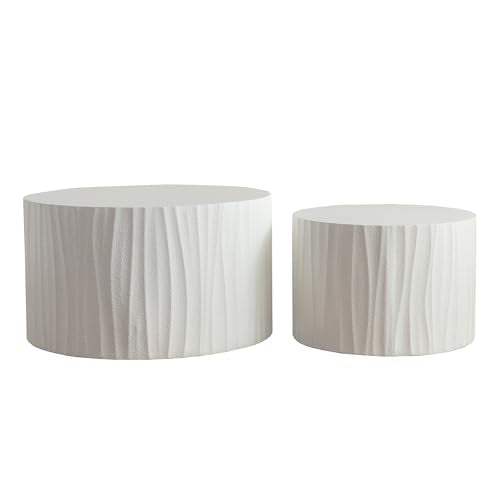 46" Wooden Handcrafted Accent Side Table, Modern Nesting Side Tables with Anti-Scratch Pads, Space-Saving Nesting Coffee Table Set for Living Areas, Creamy White